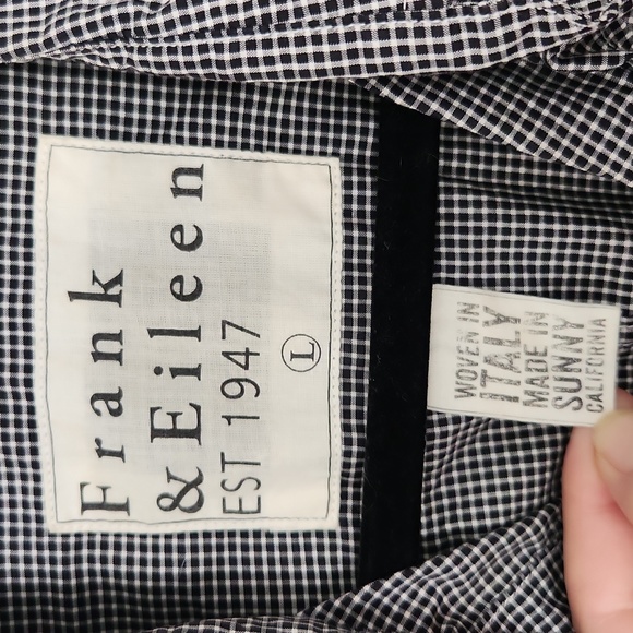 Frank & Eileen Barry Check Crinkle Long Sleeve Button Up Black sz  Large - Picture 4 of 7